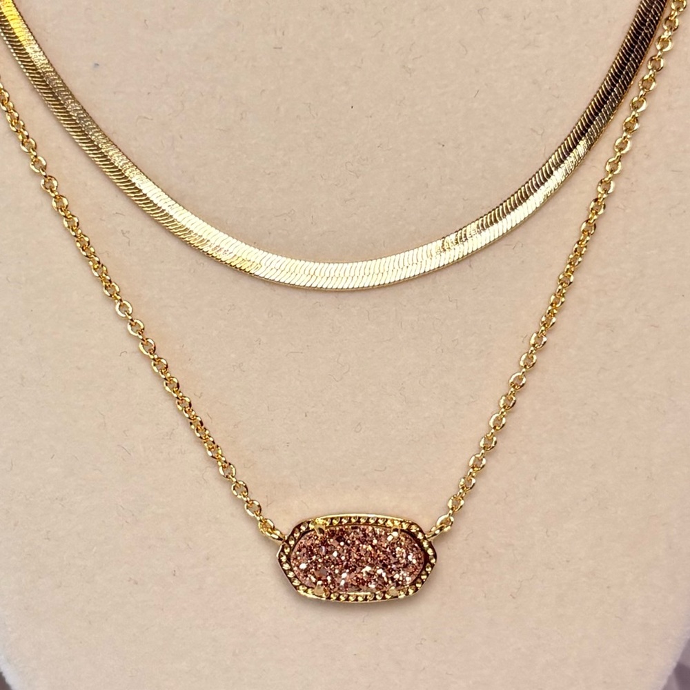 Kendra Scott Elisa Gold Herringbone Multi Strand Necklace w/‎ drusy stone.